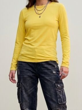 Danibe Yellow Long Sleeve Shirt Size M Medium Stretch Top Tee T-shirt Comfy Silk